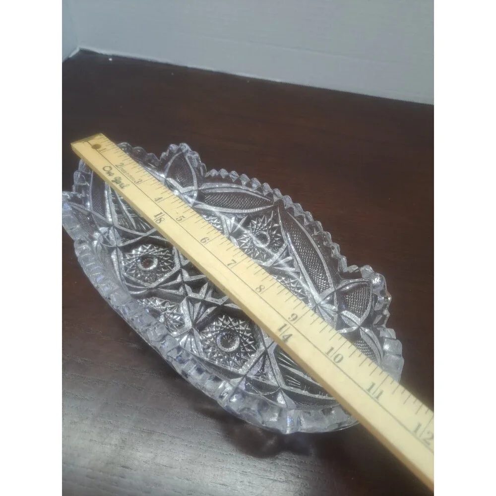 Vintage Cut Glass Serving Tray With Saw Tooth Rim